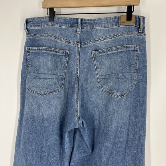 American Eagle Jeans Size 14 Womens Baggy Wide Leg Super High Rise Distressed - Picture 6 of 11